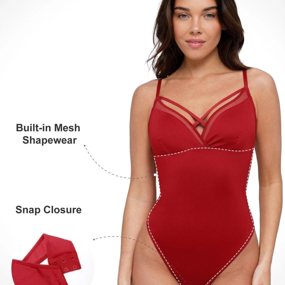 Popilush Shapewear Sheer Mesh Bodysuit with Snap Closure
